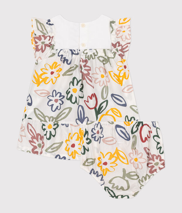 Robe manches courtes avec bloomer en popeline b&eacute;b&eacute; blanc/multicouleur