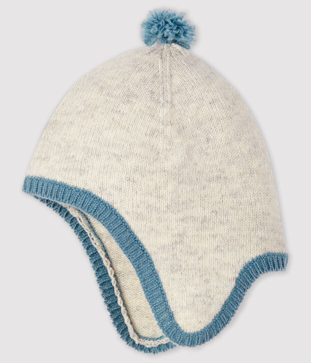 Bonnet gris chin&eacute; b&eacute;b&eacute; gar&ccedil;on en tricot gris chin&eacute; clair