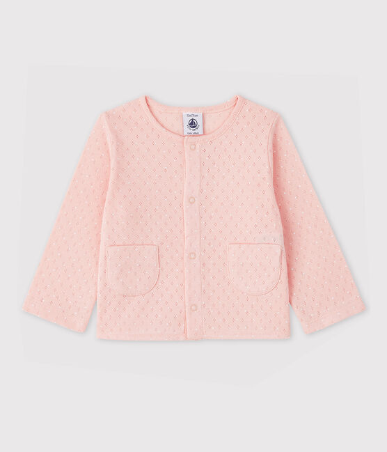 Cardigan en côte bébé fille rose MINOIS/blanc ECUME