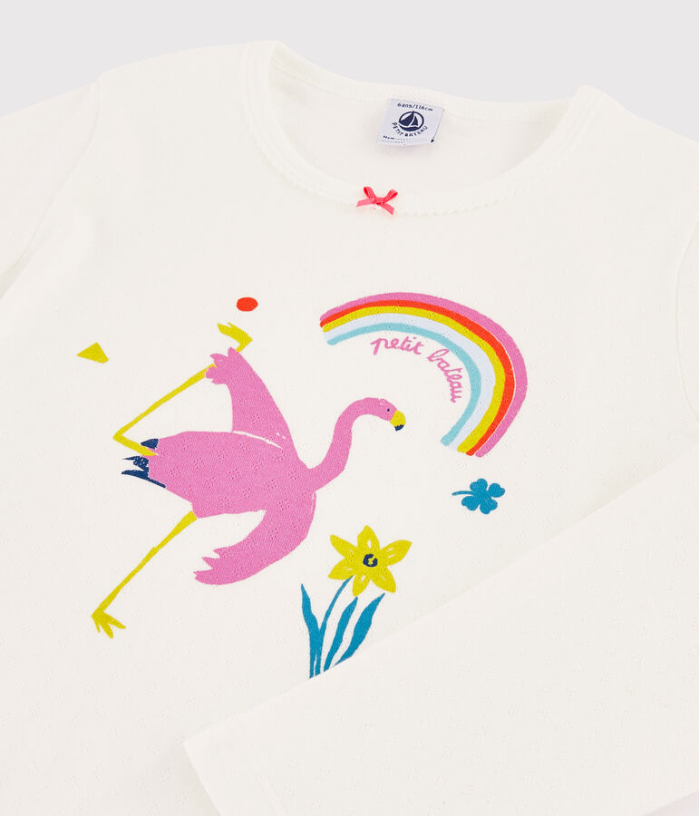 Pyjama flamand rose petite fille en c&ocirc;te blanc MARSHMALLOW/blanc MULTICO