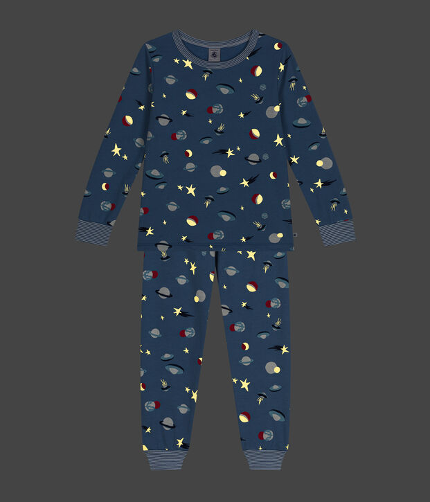 Pyjama en molleton gratt&eacute; imprim&eacute; espace enfant bleu/multicouleur