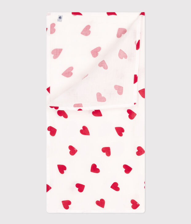 LANGE COEUR B&Eacute;B&Eacute; EN GAZE DE COTON blanc/rouge