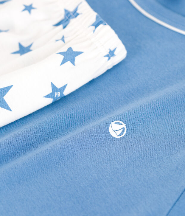 Pyjama short enfant en coton bleu/blanc