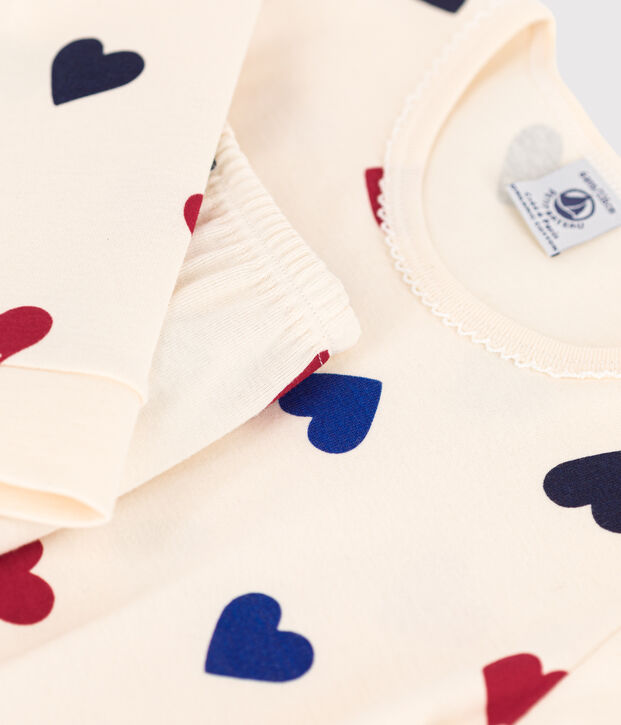 Pyjama ajust&eacute; c&oelig;ur petite fille en coton &eacute;cru/multicouleur