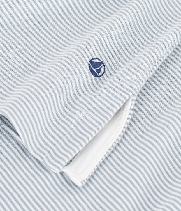 Chemise de nuit femme en coton col tunisien &agrave; rayures gris/blanc