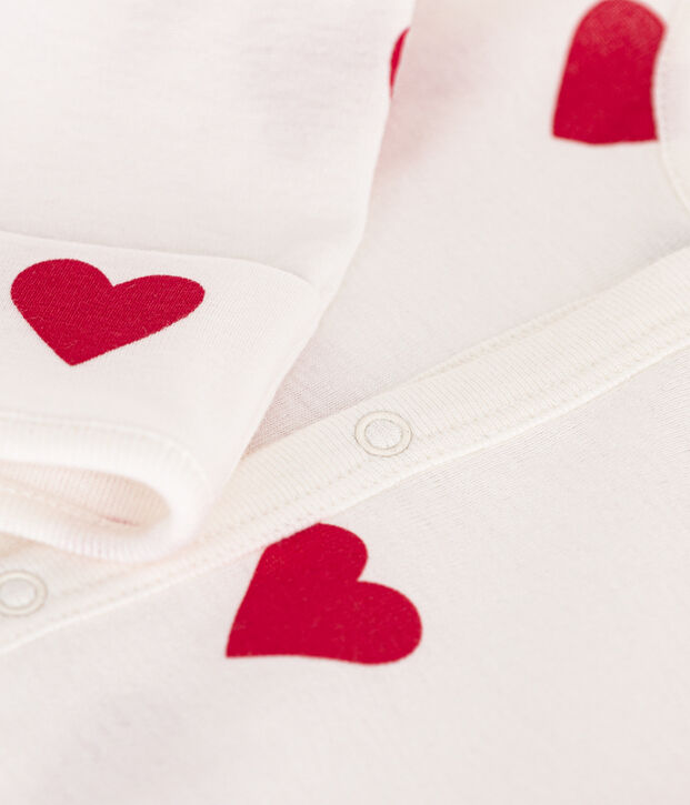Combisac c&oelig;ur en coton b&eacute;b&eacute; blanc/rouge