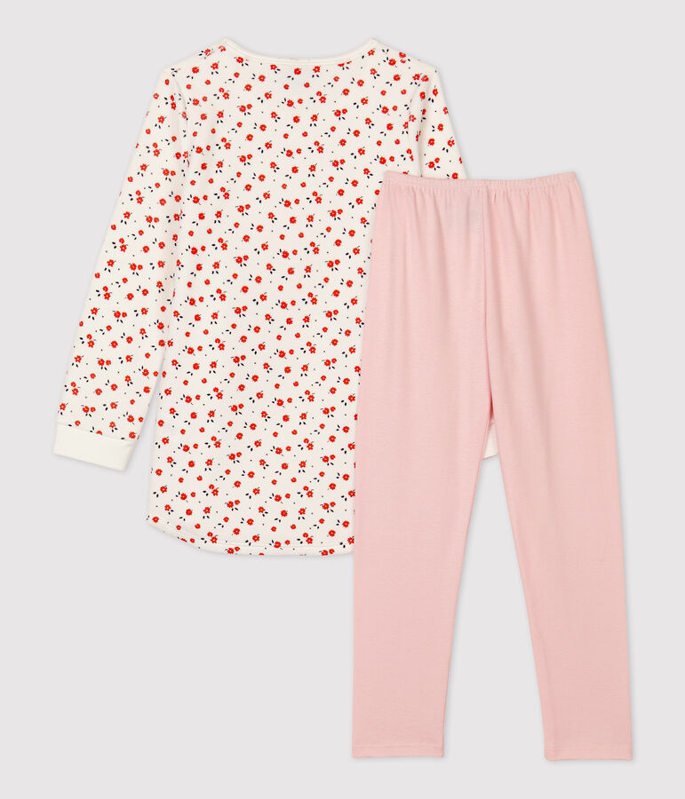 Chemise de nuit imprim&eacute; fleuri petite fille en coton blanc MARSHMALLOW/blanc MULTICO