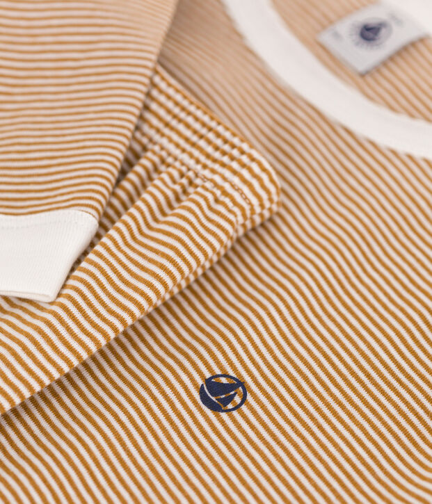 Pyjama en coton ray&eacute; junior marron/blanc
