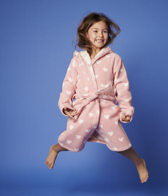 Peignoir cœur petite fille en éponge rose CHARME/blanc MARSHMALLOW