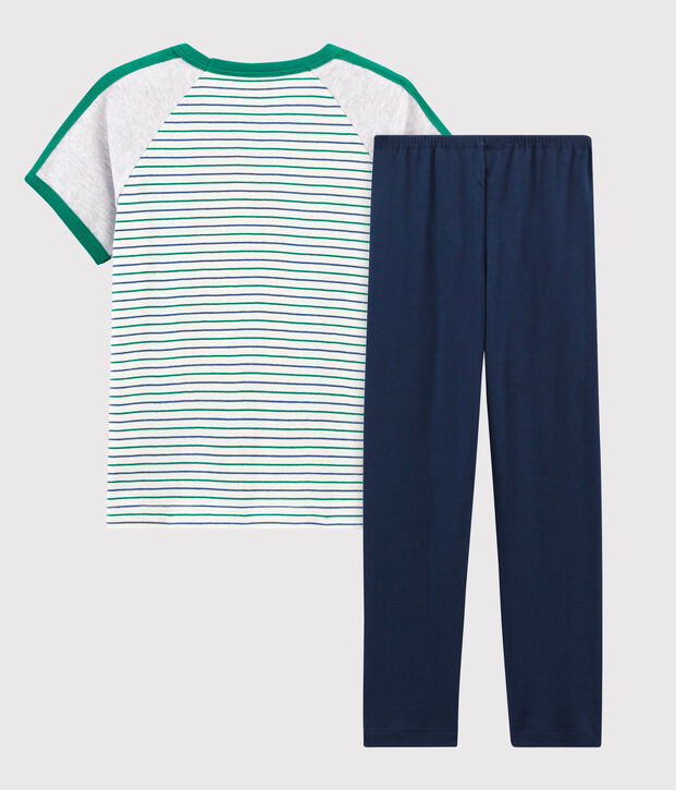 Pyjama &agrave; manches courtes petit gar&ccedil;on en c&ocirc;te blanc/multicouleur