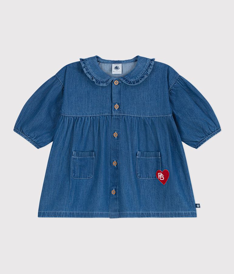 Robe b&eacute;b&eacute; en denim manches longues &agrave; col bleu DENIM CLAIR