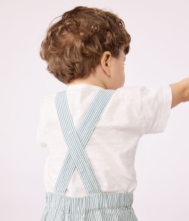 Salopette b&eacute;b&eacute; en coton jambes courtes, ray&eacute;e blanc/vert