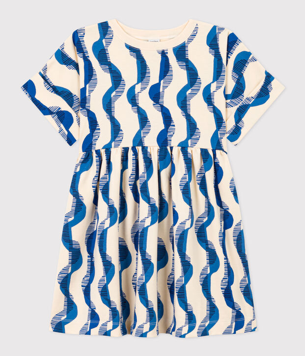 Robe manches courtes &agrave; imprim&eacute; en coton enfant fille &eacute;cru/multicouleur