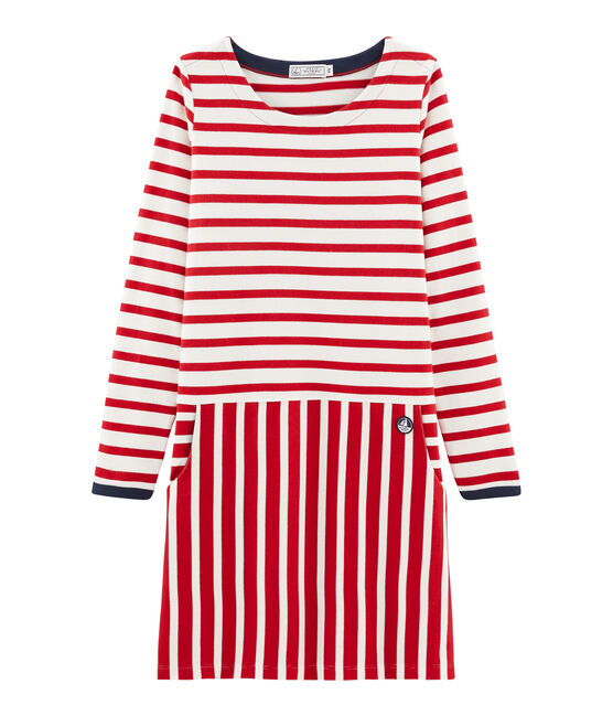 Robe manches longues femme rouge TERKUIT/blanc MARSHMALLOW