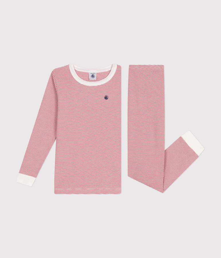 Pyjama ajust&eacute; en coton ray&eacute; enfant rose ROSEWOOD/ MARSHMALLOW