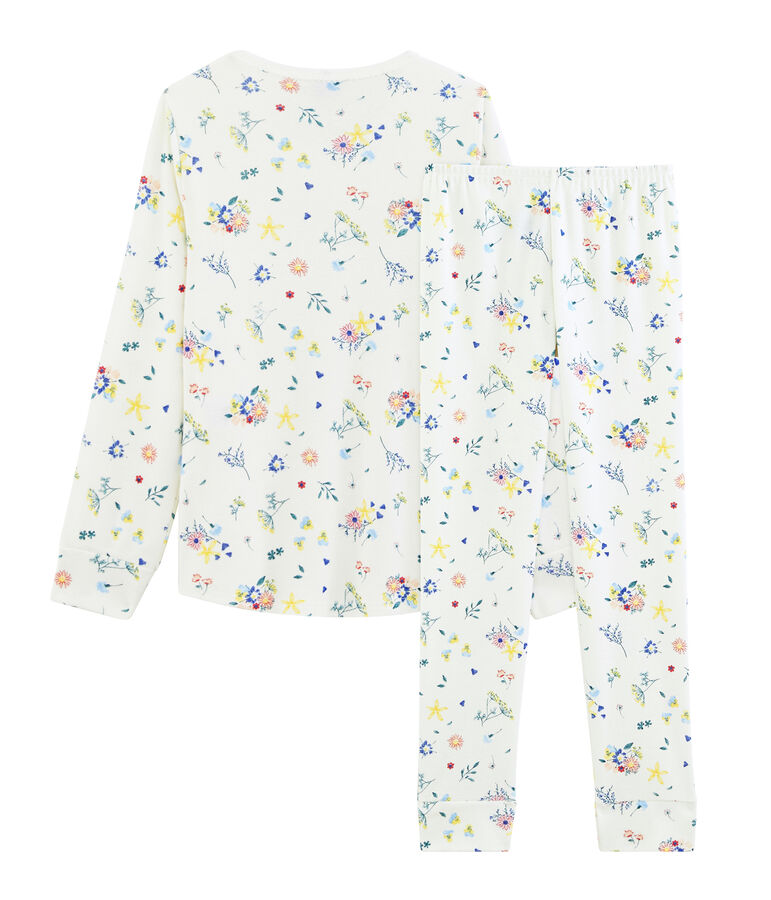 Pyjama petite fille en c&ocirc;te blanc MARSHMALLOW/blanc MULTICO