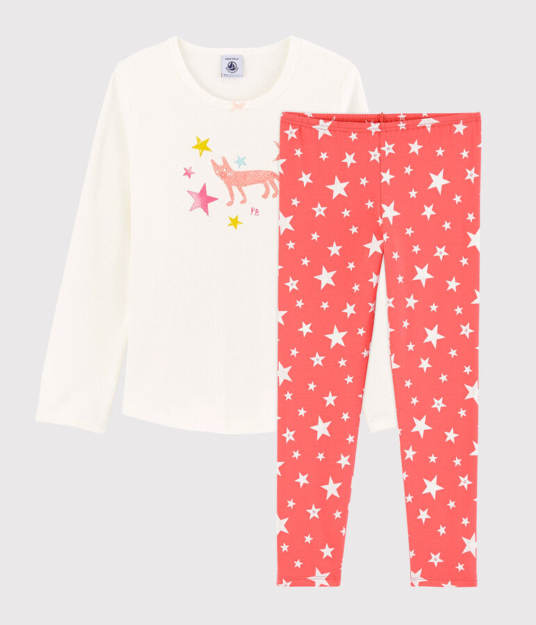 Pyjama &eacute;toiles petite fille en coton blanc MARSHMALLOW/rose PEACHY