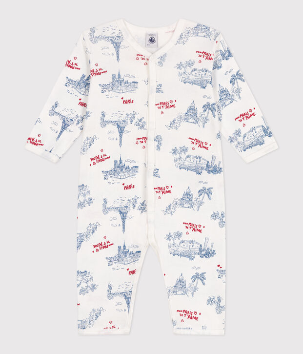 Pyjama b&eacute;b&eacute; en coton sans pieds motifs Paris blanc/multicouleur