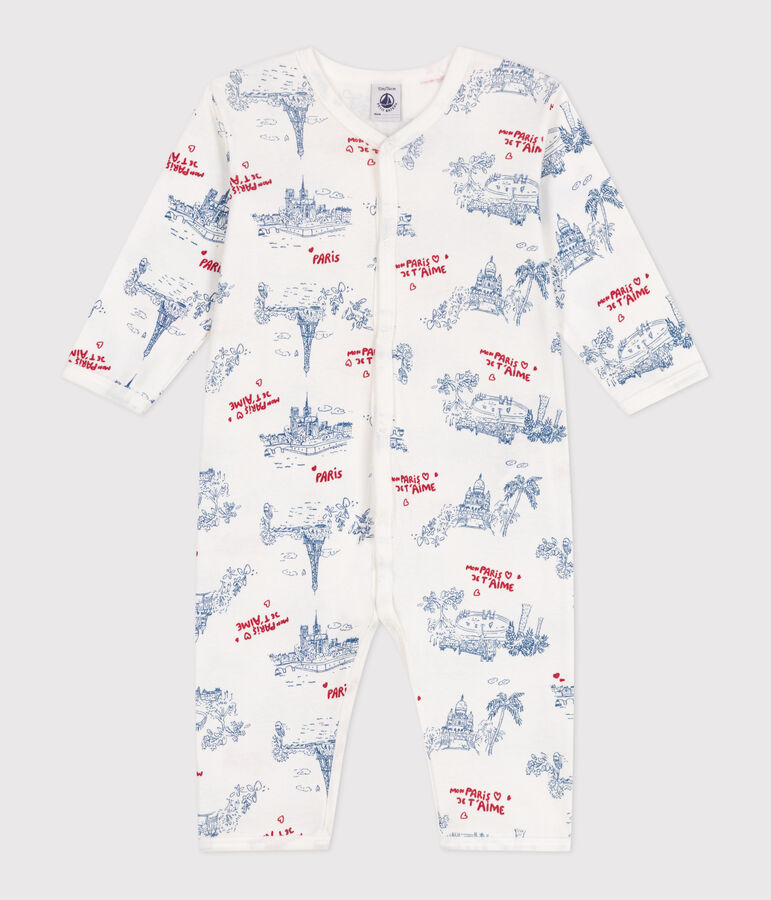Pyjama b&eacute;b&eacute; en coton sans pieds motifs Paris blanc MARSHMALLOW/blanc MULTICO