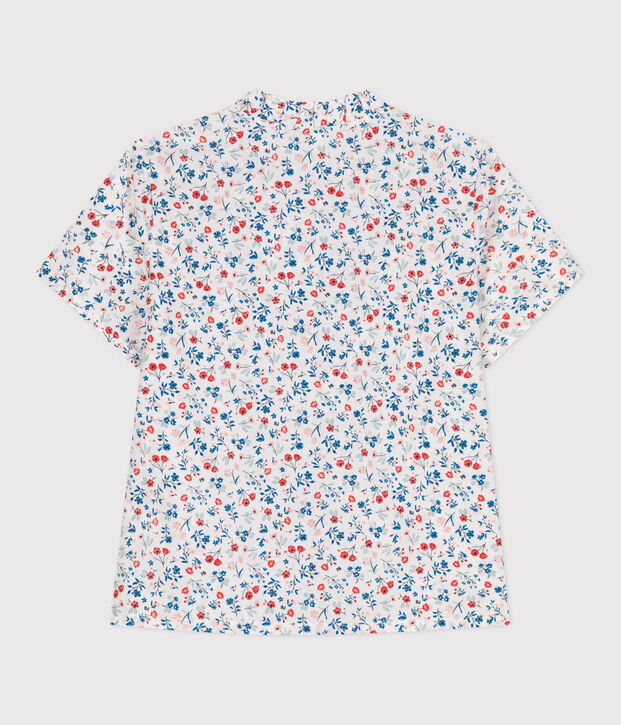 Blouse enfant en coton manches courtes fleurie blanc/multicouleur