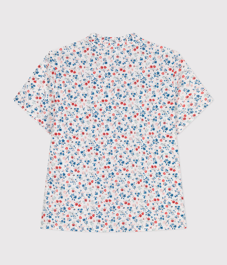 Blouse enfant en coton manches courtes fleurie blanc MARSHMALLOW/blanc MULTICO