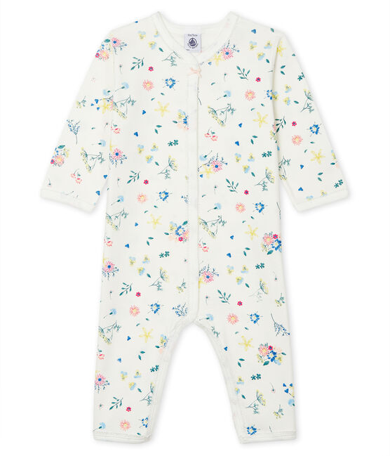 Dors bien sans pieds bébé fille en côte blanc MARSHMALLOW/blanc MULTICO