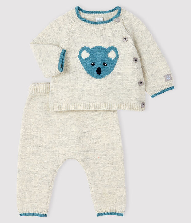 Ensemble 2 pi&egrave;ces jacquard b&eacute;b&eacute; en tricot gris chin&eacute; clair
