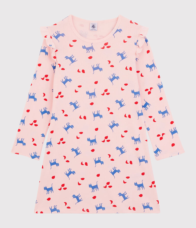 Chemise de nuit manches longues chats rose MINOIS/blanc MULTICO