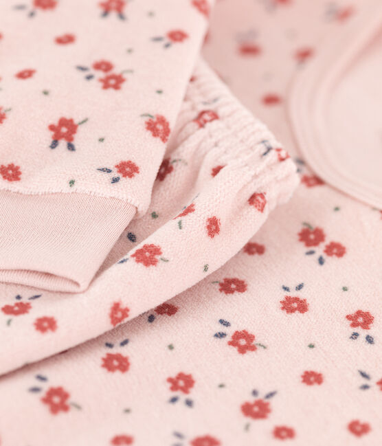 Pyjama fleur petite fille en velours rose SALINE/blanc MULTICO