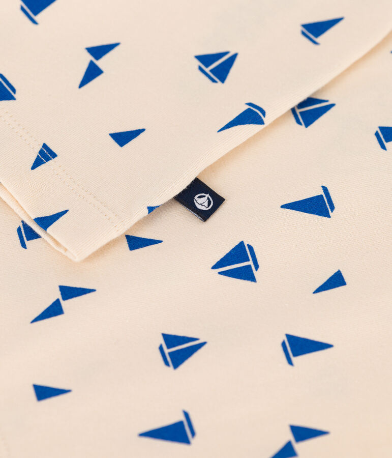 Teeshirt enfant en coton manches courtes imprim&eacute; &eacute;cru/bleu