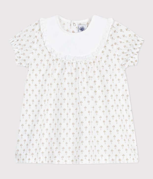 Robe manches courtes en popeline imprim&eacute;e b&eacute;b&eacute; blanc/multicouleur