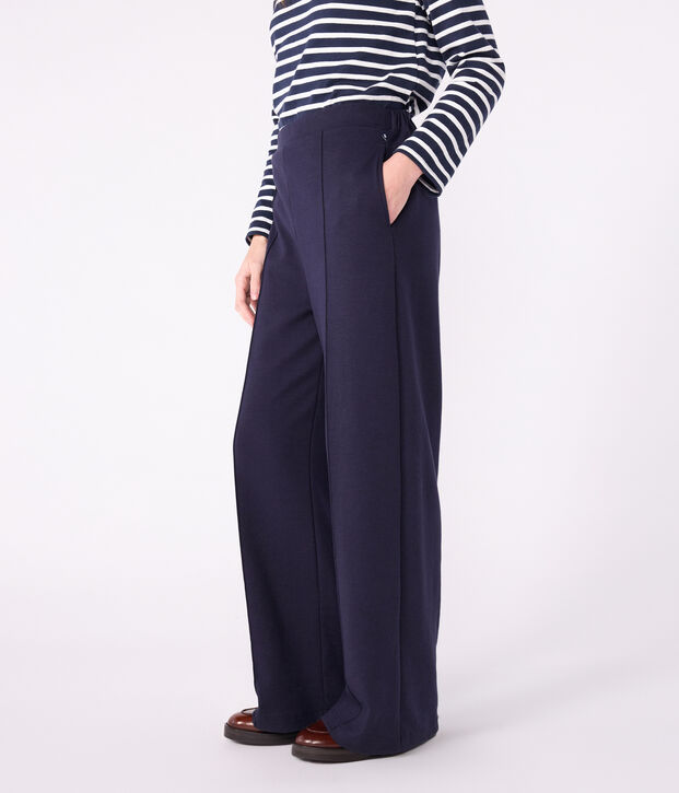 Pantalon femme en coton bleu marine