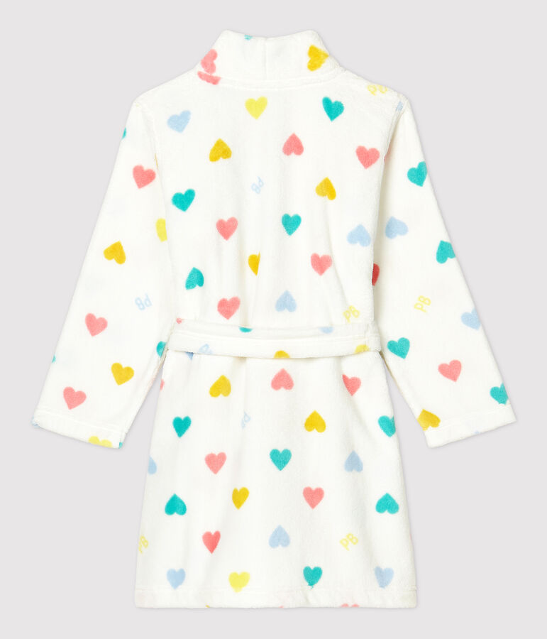 Robe de chambre c&oelig;urs multicolores petite fille en polaire blanc MARSHMALLOW/blanc MULTICO