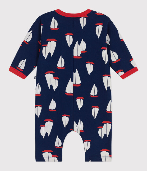 Combinaison bébé en coton manches longues, imprimée bateaux bleu MEDIEVAL/blanc MULTICO