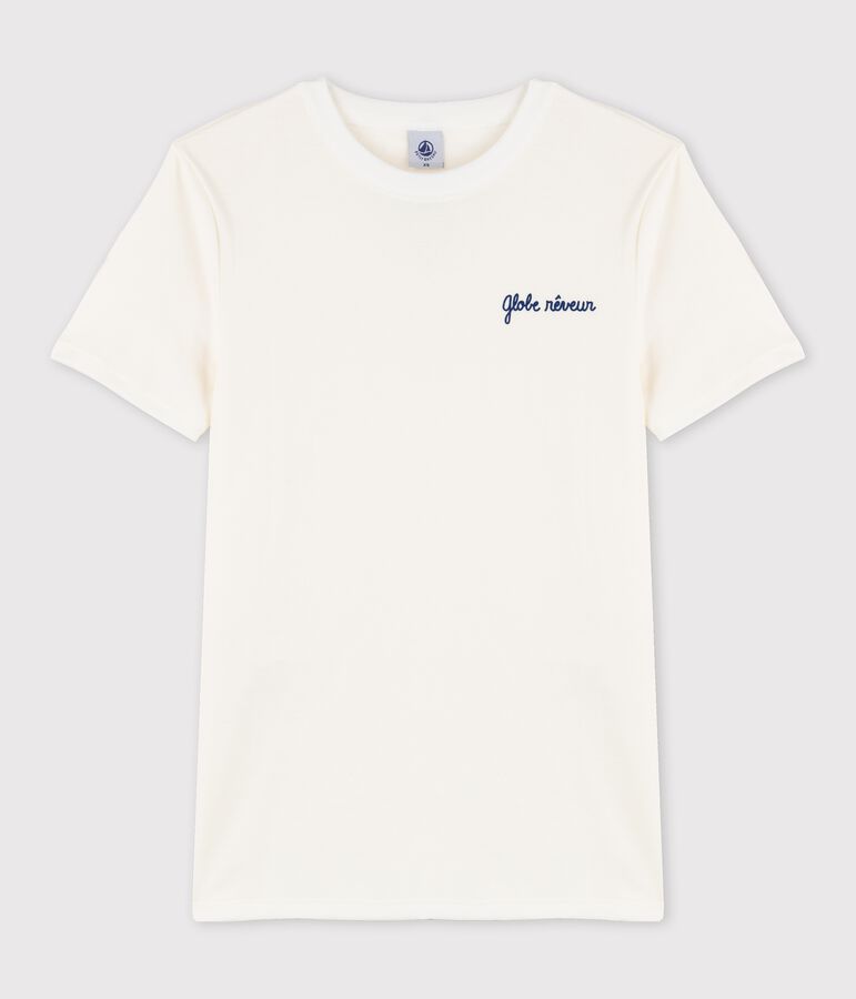 T-shirt col rond  s&eacute;rigraphi&eacute; en coton Femme blanc