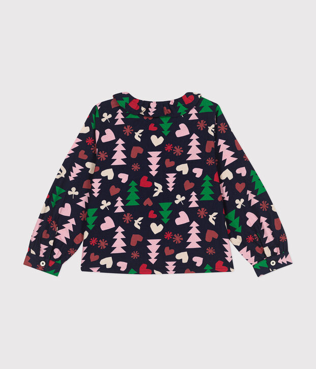 Blouse manches longues en flanelle enfant fille bleu/multicouleur