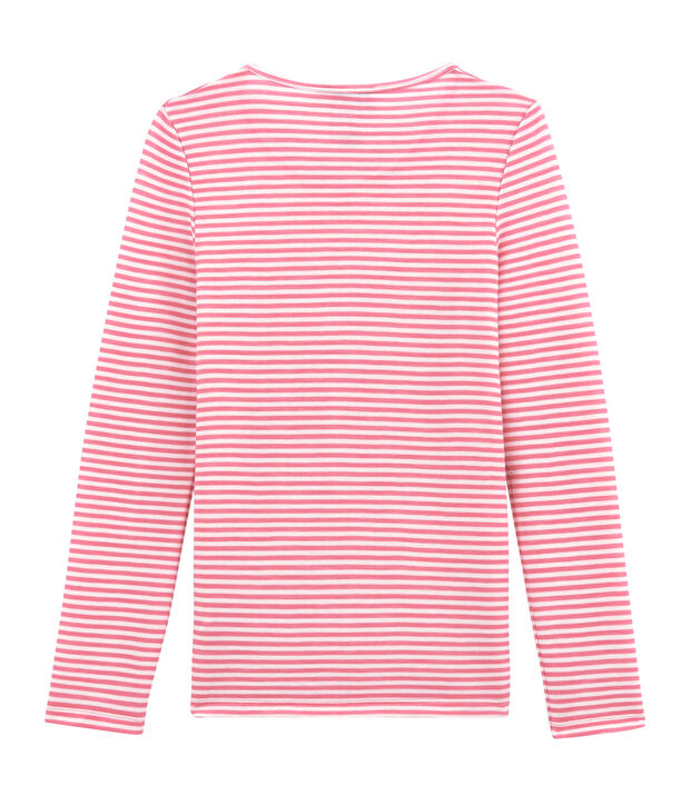 Tee shirt manches longues coton et laine pour femme rose/blanc