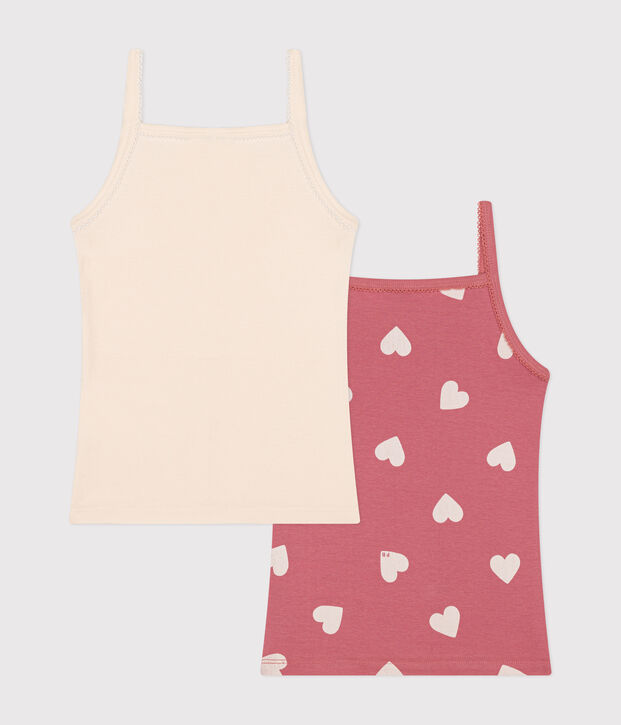 Lot de 2 d&eacute;bardeurs fines bretelles c&oelig;ur en coton enfant multicouleur