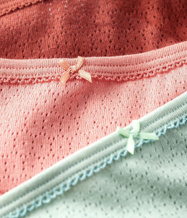 Lot de 3 culottes unies petite fille ajour&eacute;es en coton multicouleur