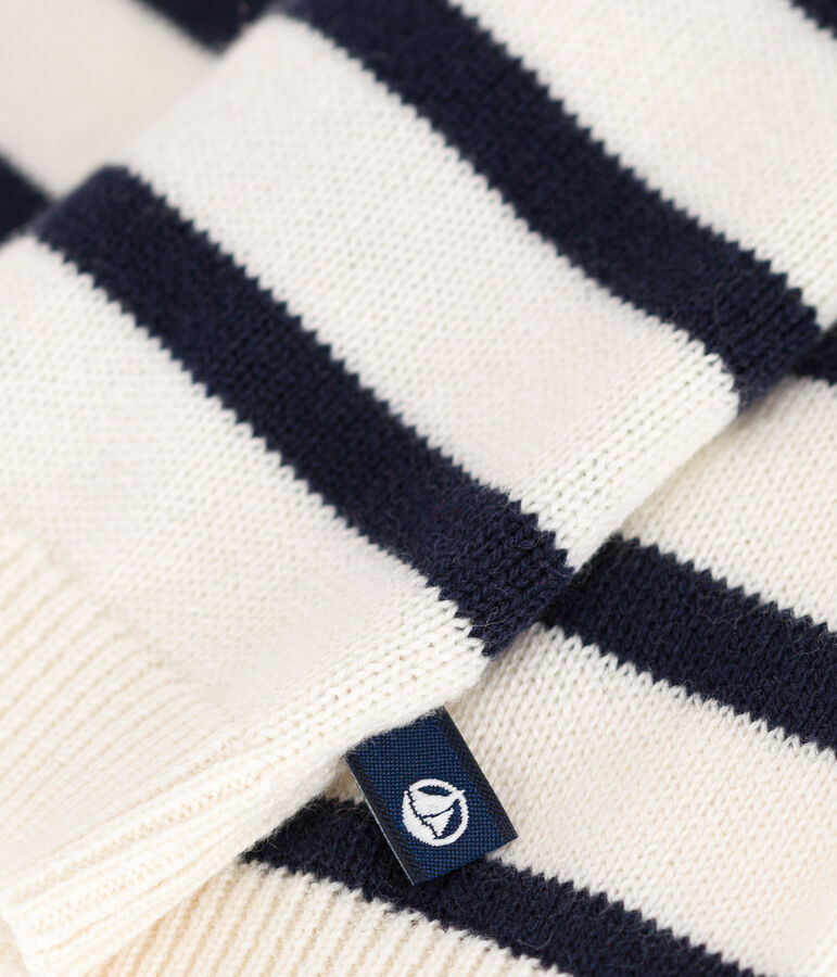 Pull en laine et coton ray&eacute; marini&egrave;re b&eacute;b&eacute; blanc/bleu