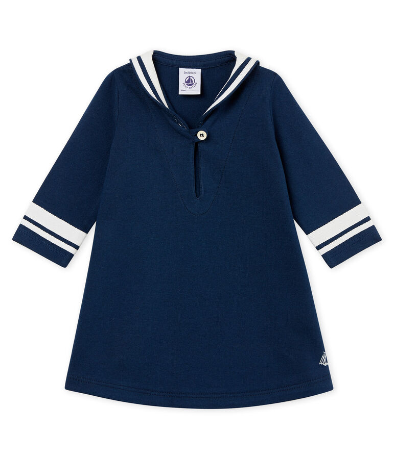 Robe manches longues col vareuse b&eacute;b&eacute; fille bleu