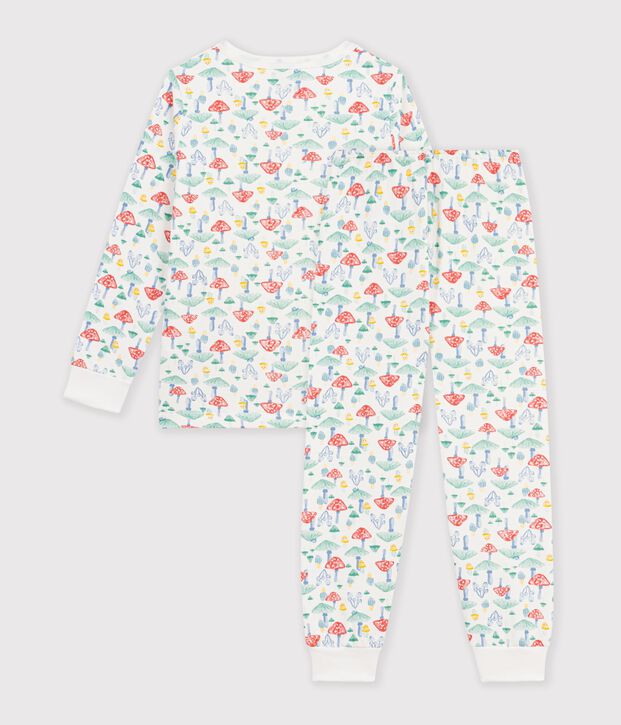 Pyjama enfant en molleton imprim&eacute; champignons blanc/multicouleur