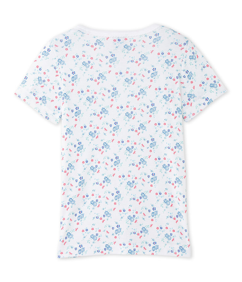 T-shirt fille imprim&eacute; blanc ECUME/bleu BLEU/ MULTICO