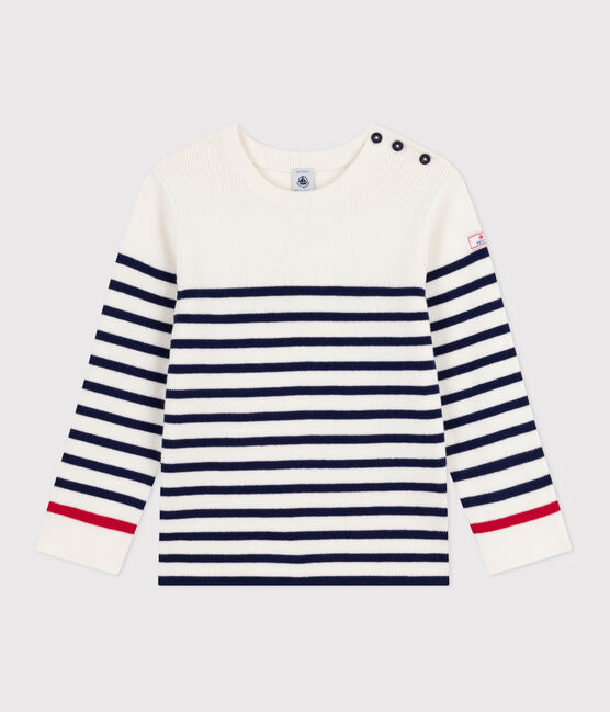 Pull enfant en laine et coton à rayures bleu MARSHMALLOW/ SOIR