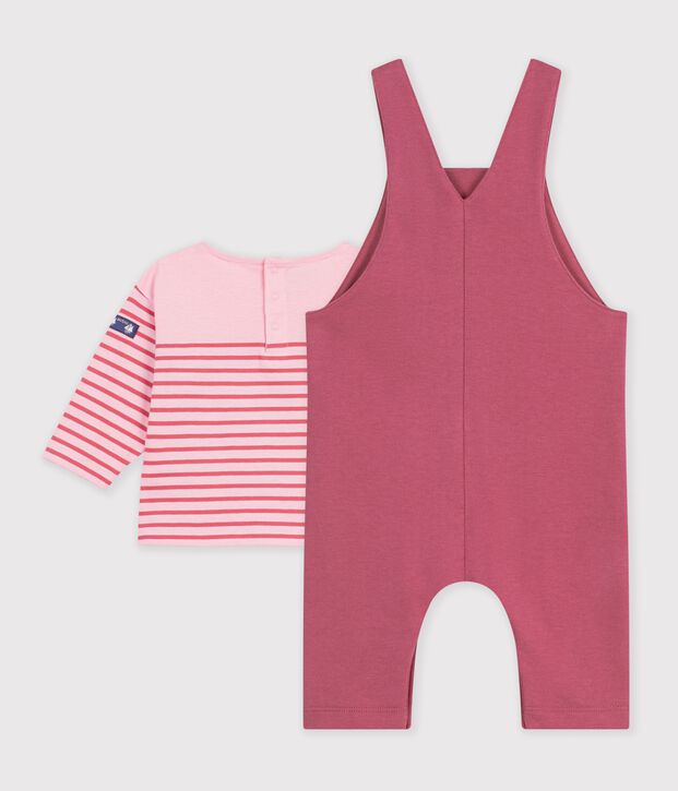 Ensemble cadeau b&eacute;b&eacute; en coton : tee-shirt et salopette multicouleur