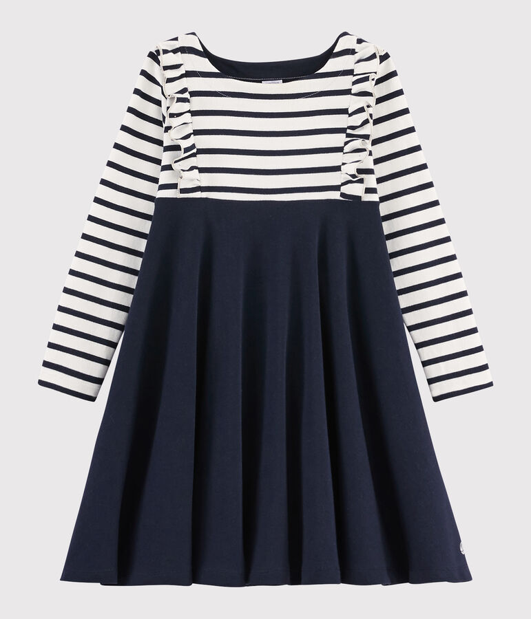 Robe manches longues enfant fille blanc/bleu