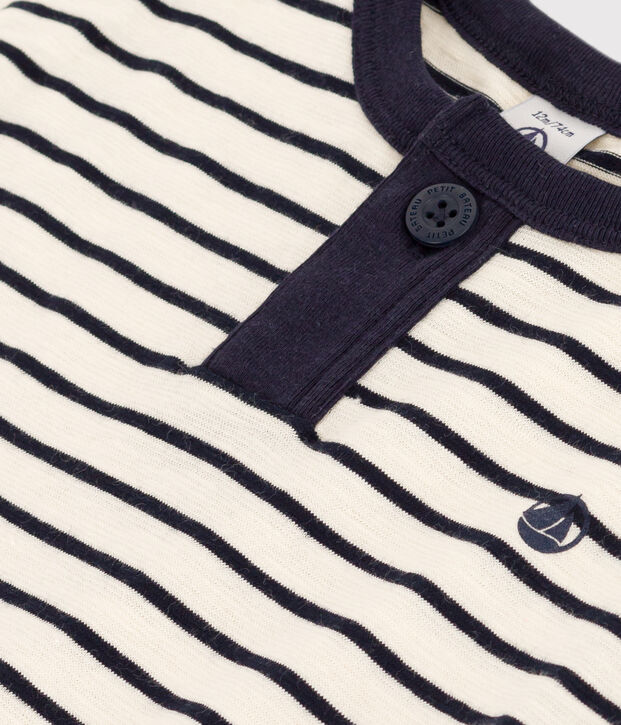 Tee-shirt manches courtes en jersey flamm&eacute; b&eacute;b&eacute; &eacute;cru/bleu