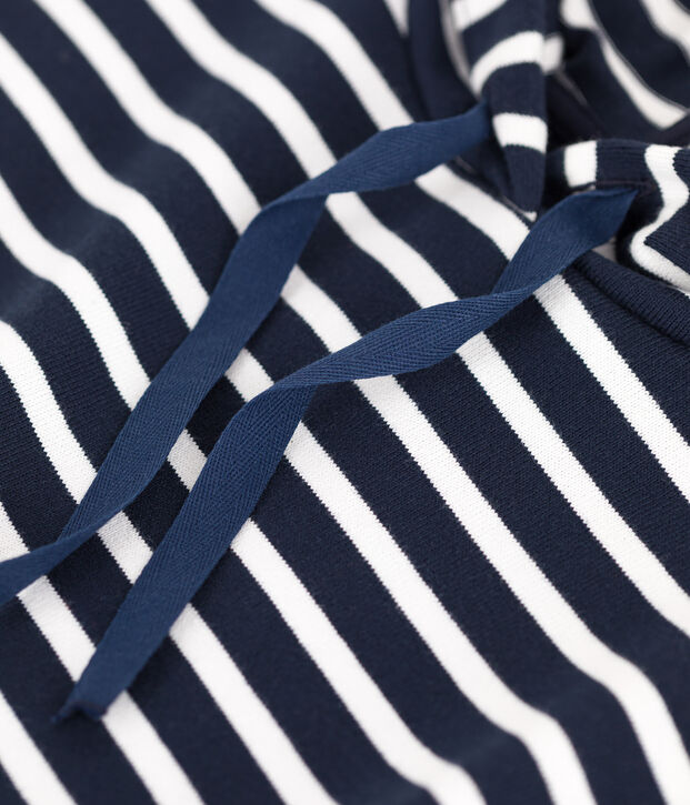 Sweatshirt &agrave; capuche en coton Femme bleu/blanc