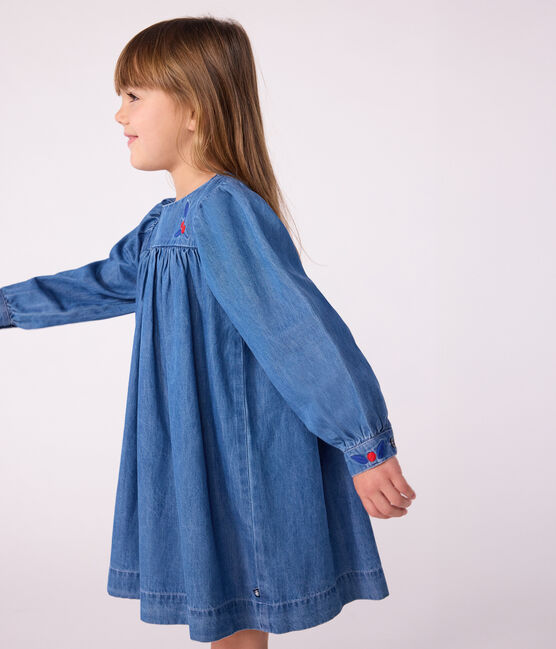 Robe enfant manches longues en denim bleu DENIM CLAIR