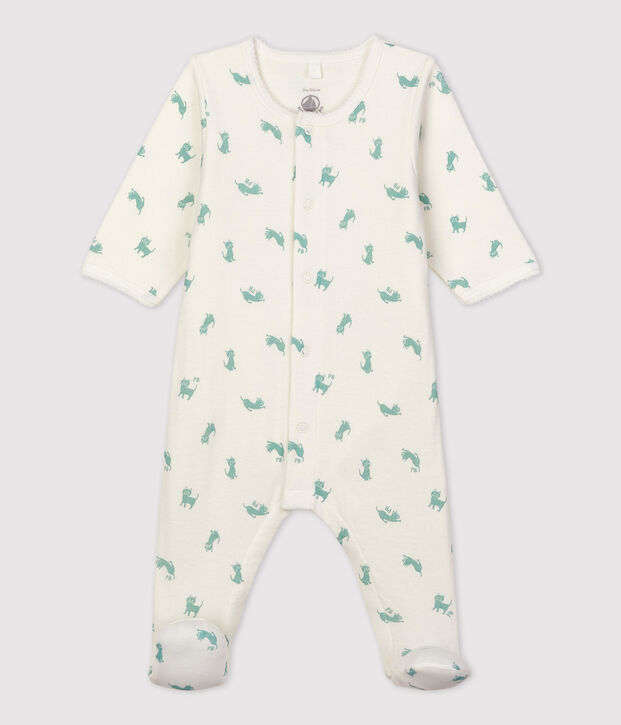 Bodyjama b&eacute;b&eacute; en coton biologique blanc/vert